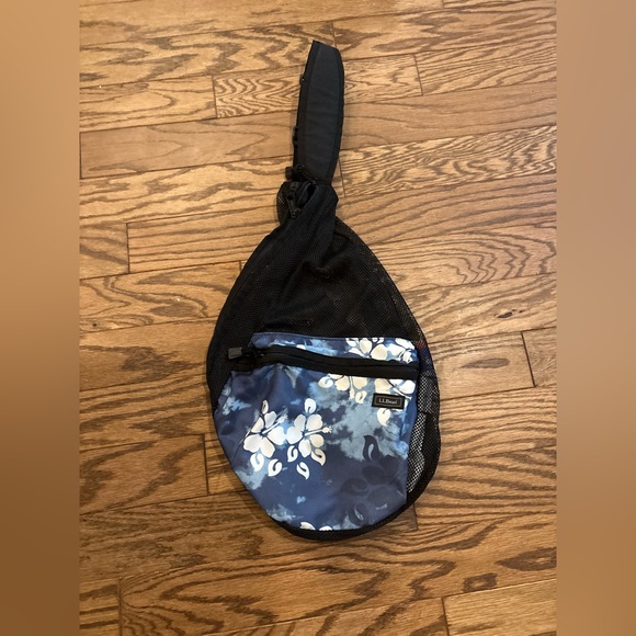 L.L. Bean Handbags - LL Bean Mesh Blue Floral Print Sling Backpack EUC